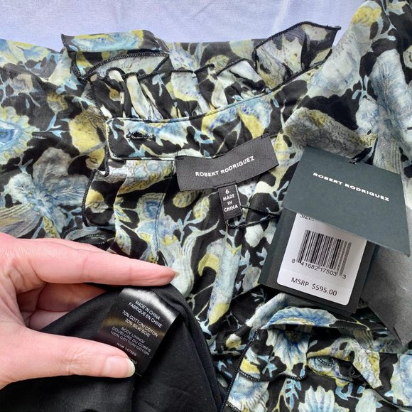 Robert Rodriguez 6 Silk Cotton Print Ruffle Dress - Picture 11 of 16